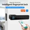 Tuya Smart Fingerprint Lock Nero opaco Rettangolo muto Moderno in alluminio Smartlife Digit Maniglia per porta Serrature Serratura di aspirazione magnetica